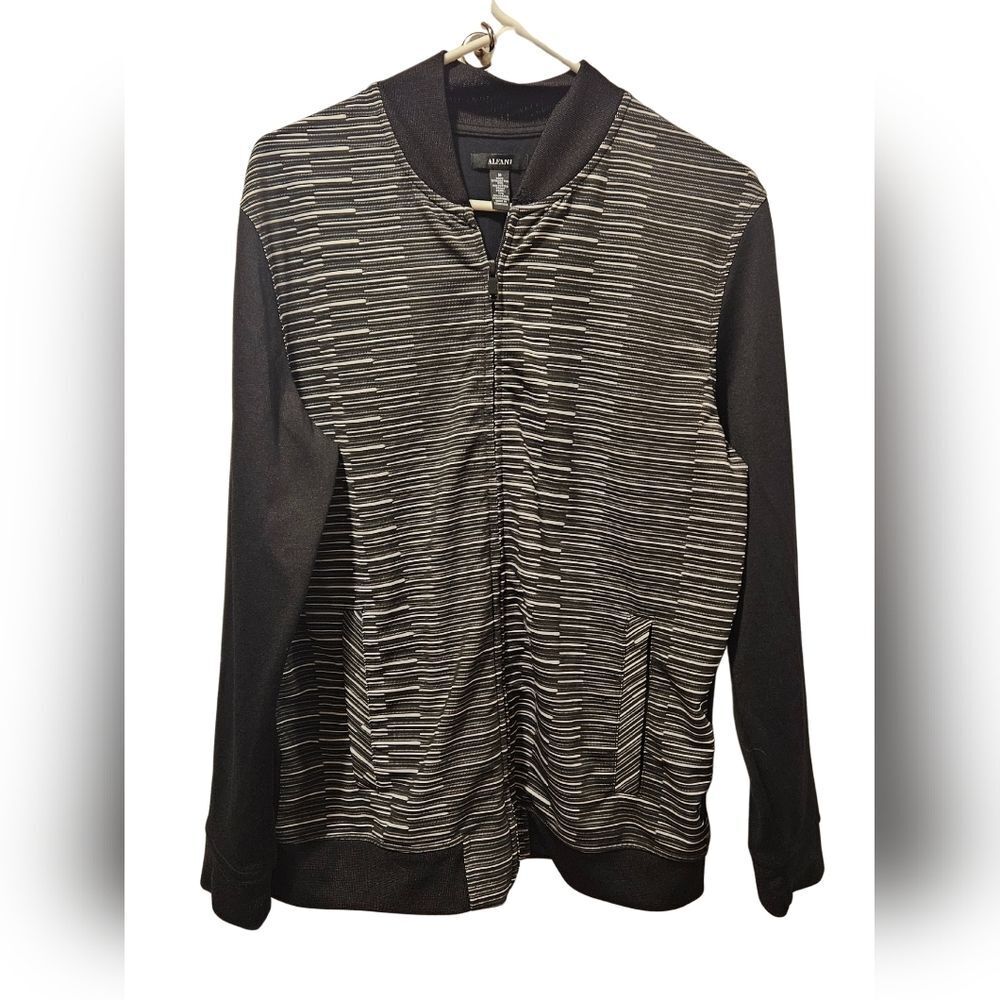 Alfani Men's Full Zip Sweater Medium Black White Knit Cardigan Jacket M